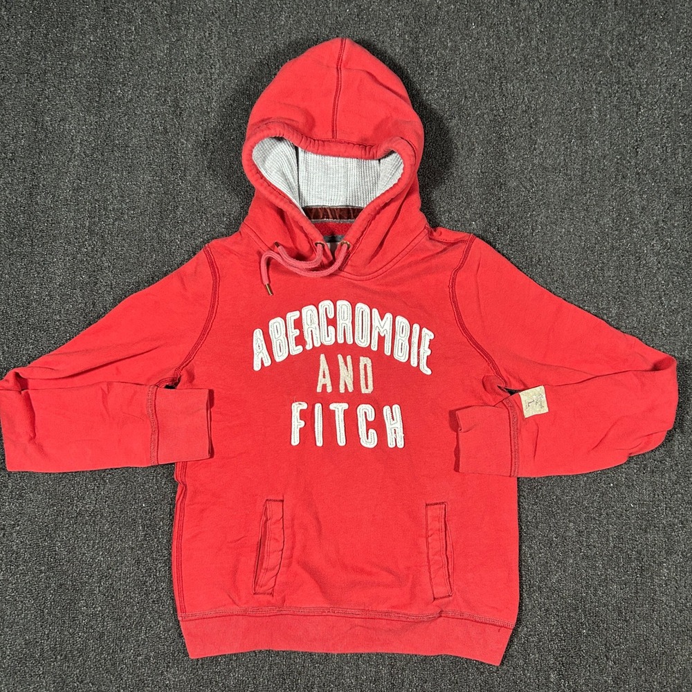 Abercrombie & Fitch Hoodie Mens Large Red Y2K Embroidered Logo Pullover Exc